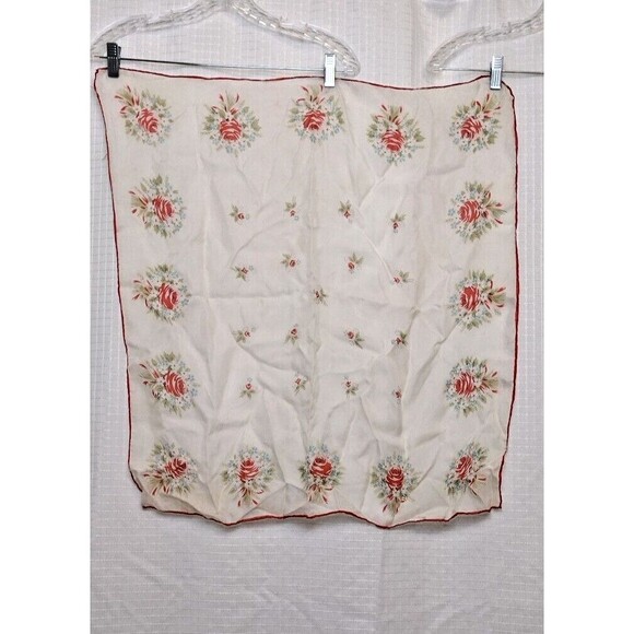 Vintage Floral Scarf Rose Buds Cottage Core Cream Square 27" Read - Picture 1 of 5